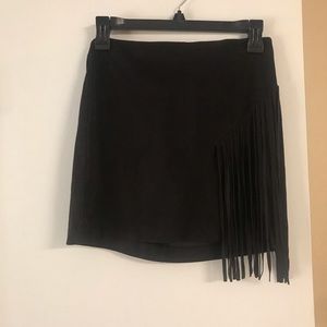 Suede fringe mini skirt